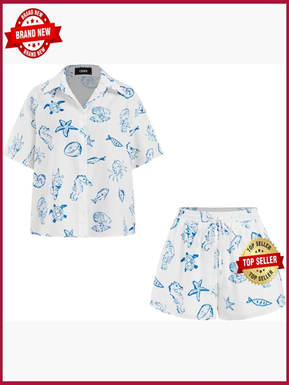 Women's 2-Piece Button Down Shirt & Shorts Set Summer